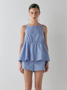 VRY GRL Indi Top and Annika Shorts Set Blue Stripe Cotton